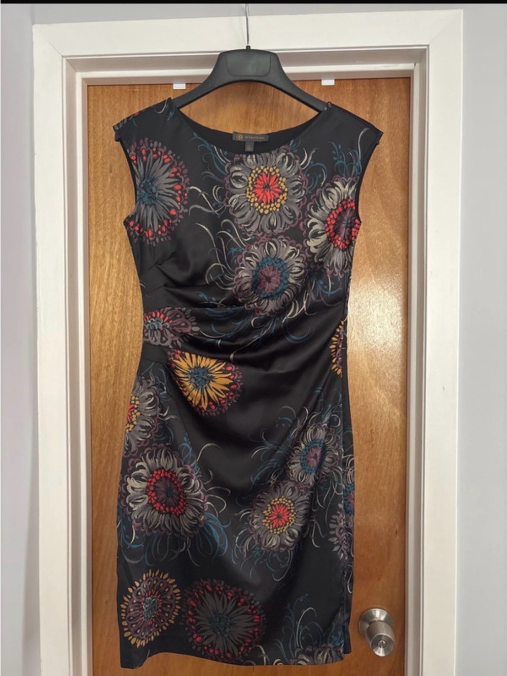 NWOT Outback Black Floral-Print Midi Dress with Multicolor Blooms
